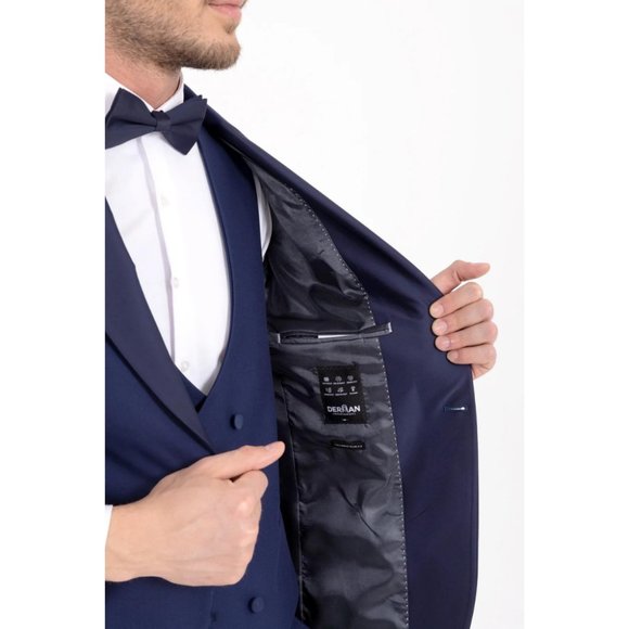 Derman Navy Satin Collar 3 Piece Tuxedo - Picture 6 of 6